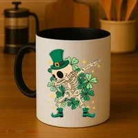 Dabbing Irish Skeleton Clover St Patricks Day Coffee Mug thumb 4
