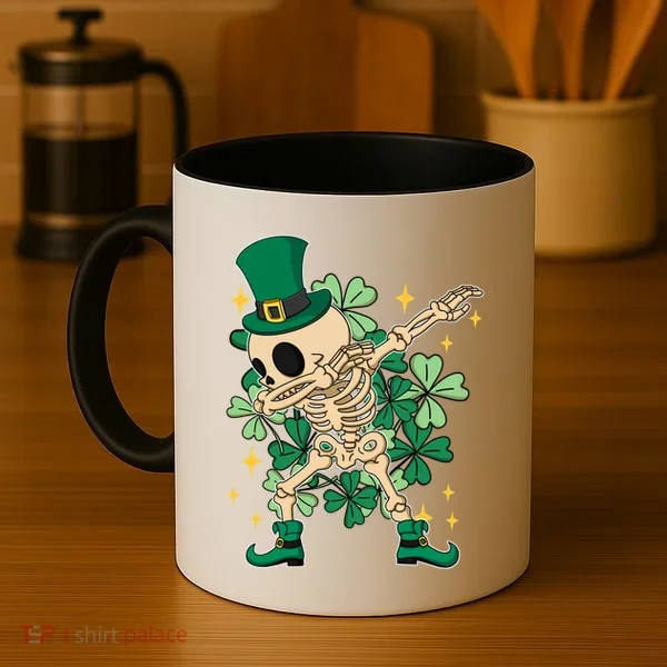 Dabbing Irish Skeleton Clover St Patricks Day Coffee Mug