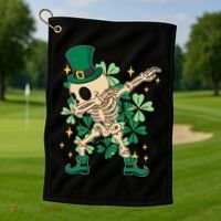 Dabbing Irish Skeleton Clover St Patricks Day Golf Towel thumb 1