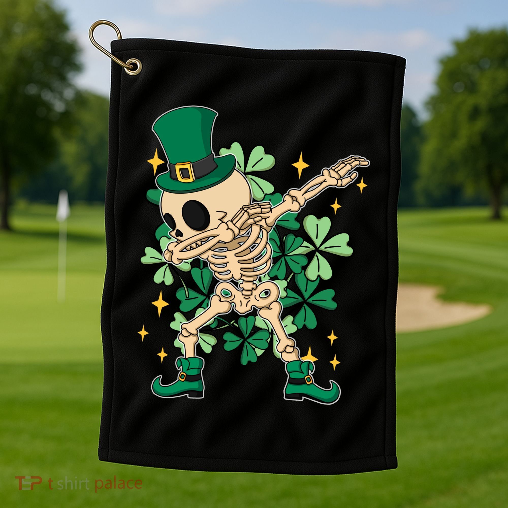 Dabbing Irish Skeleton Clover St Patricks Day Golf Towel