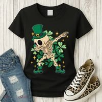 Dabbing Irish Skeleton Clover St Patricks Day Women's T-Shirt thumb 3