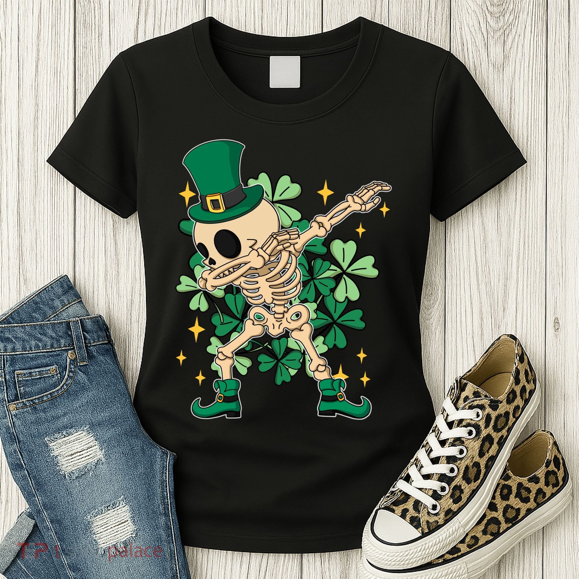 Dabbing Irish Skeleton Clover St Patricks Day Women's T-Shirt