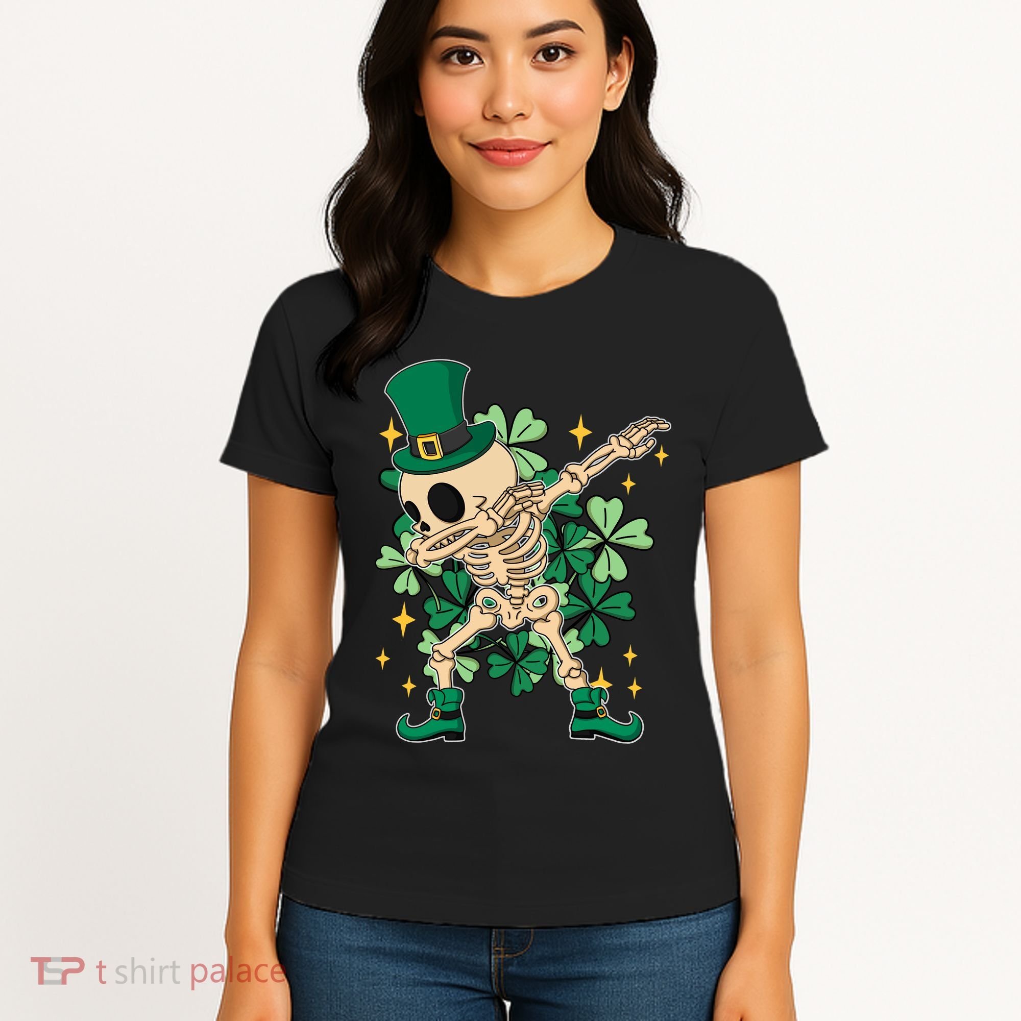 Dabbing Irish Skeleton Clover St Patricks Day Women's T-Shirt