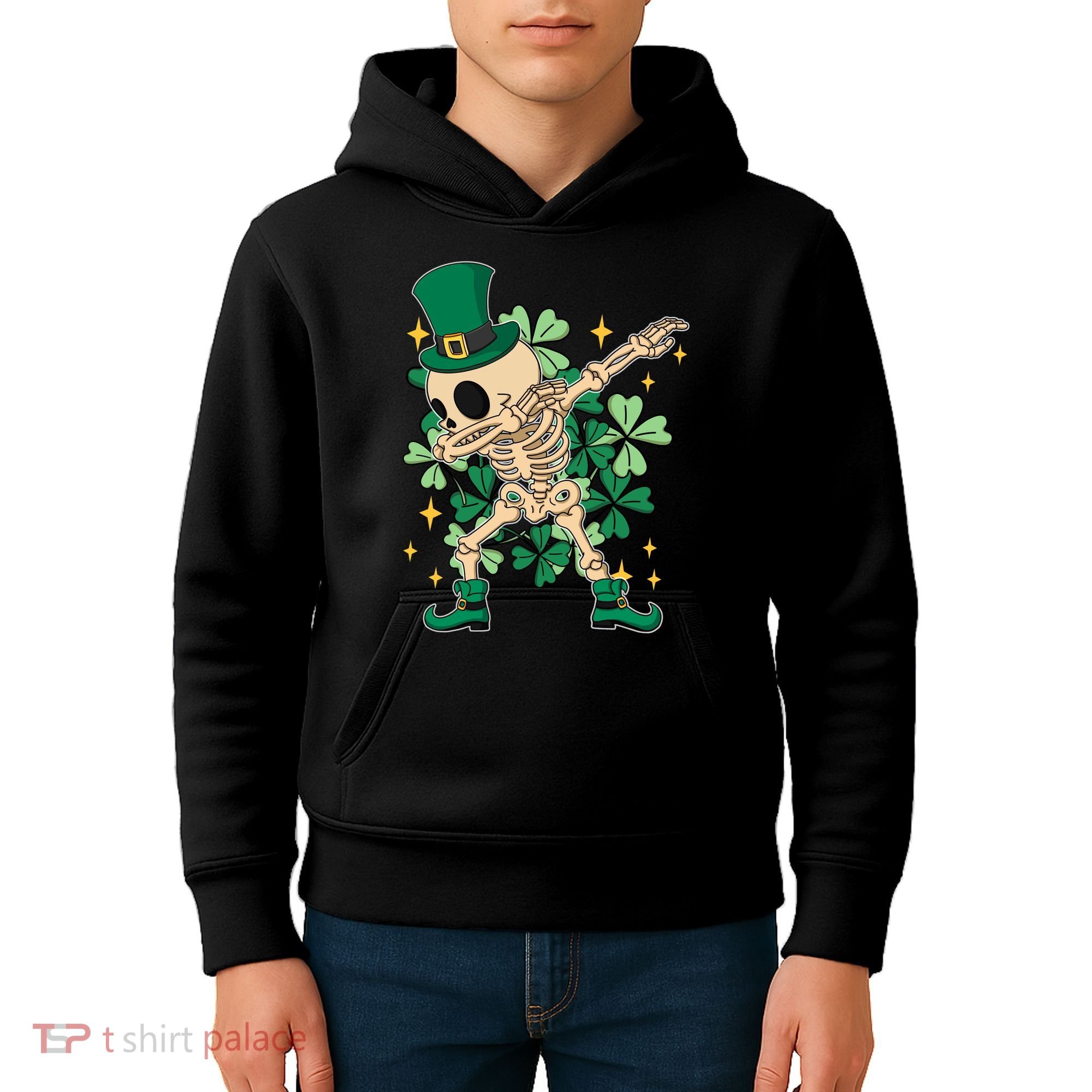 Dabbing Irish Skeleton Clover St Patricks Day Kids Hoodie