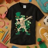 Dabbing Irish Skeleton Clover St Patricks Day Kids T-Shirt thumb 3