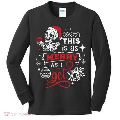 Dead Inside Skeleton Christmas Dancing Skeleton Christmas Kids Long Sleeve Shirt
