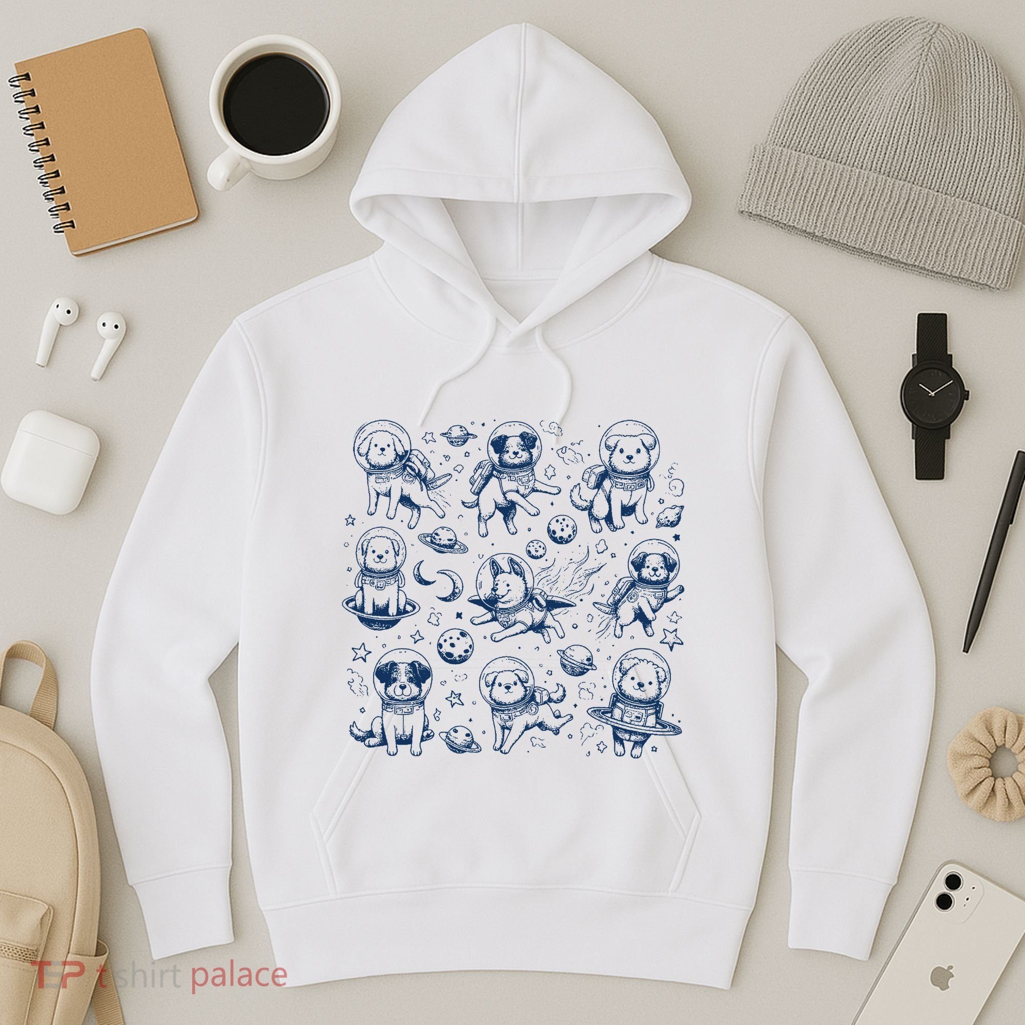Dogs In Space Retro Dog Moon 90s Hoodie