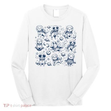 Dogs In Space Retro Dog Moon 90s Long Sleeve Shirt