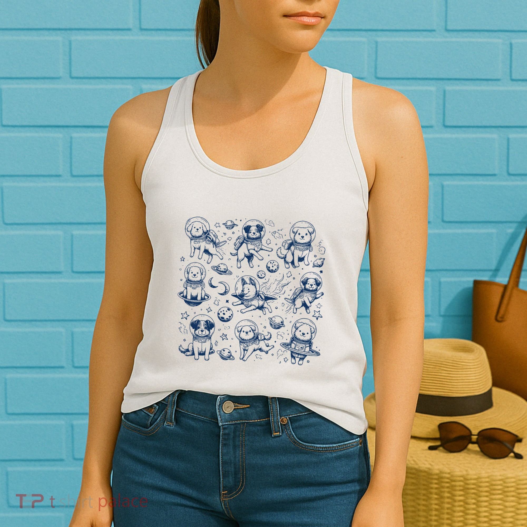 Dogs In Space Retro Dog Moon 90s Women's Tank Top