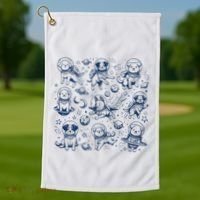 Dogs In Space Retro Dog Moon 90s Golf Towel thumb 1
