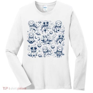 Dogs In Space Retro Dog Moon 90s Women's Long Sleeve Shirt