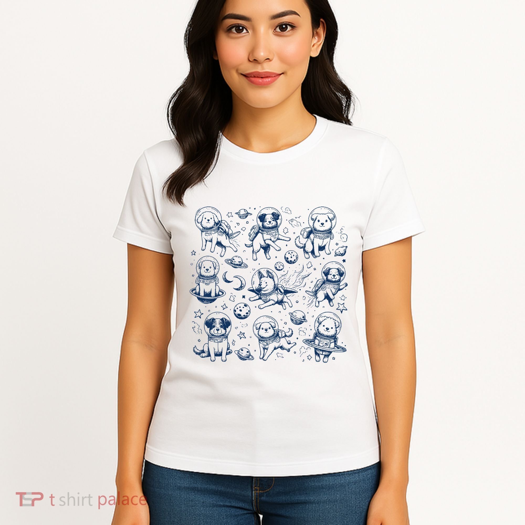 Dogs In Space Retro Dog Moon 90s Women's T-Shirt