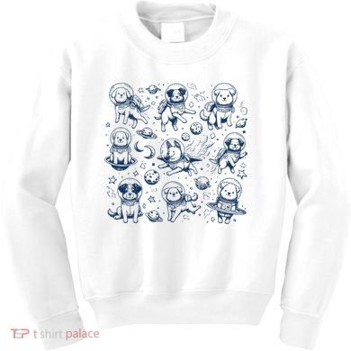 Dogs In Space Retro Dog Moon 90s Kids Sweatshirt