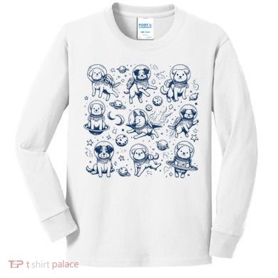 Dogs In Space Retro Dog Moon 90s Kids Long Sleeve Shirt