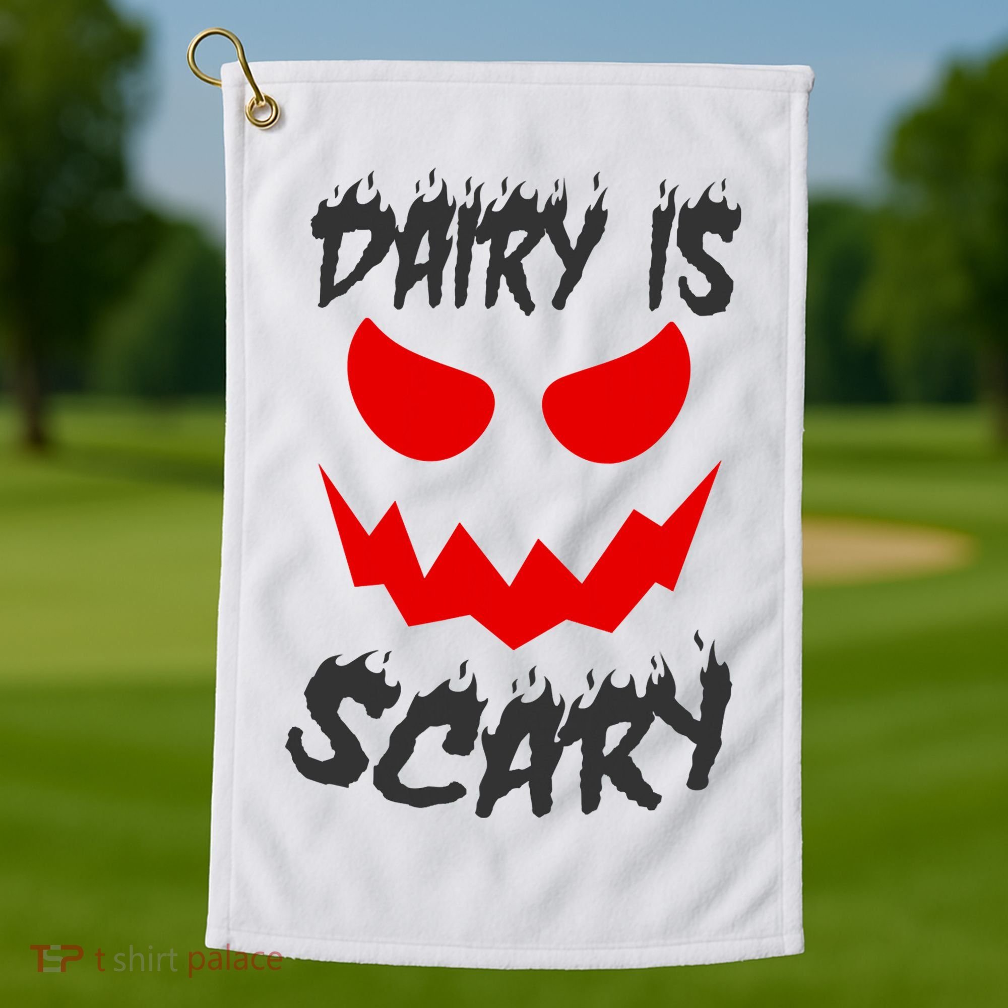 Dairy Is Scary Halloween Scary Face Horror Golf Towel