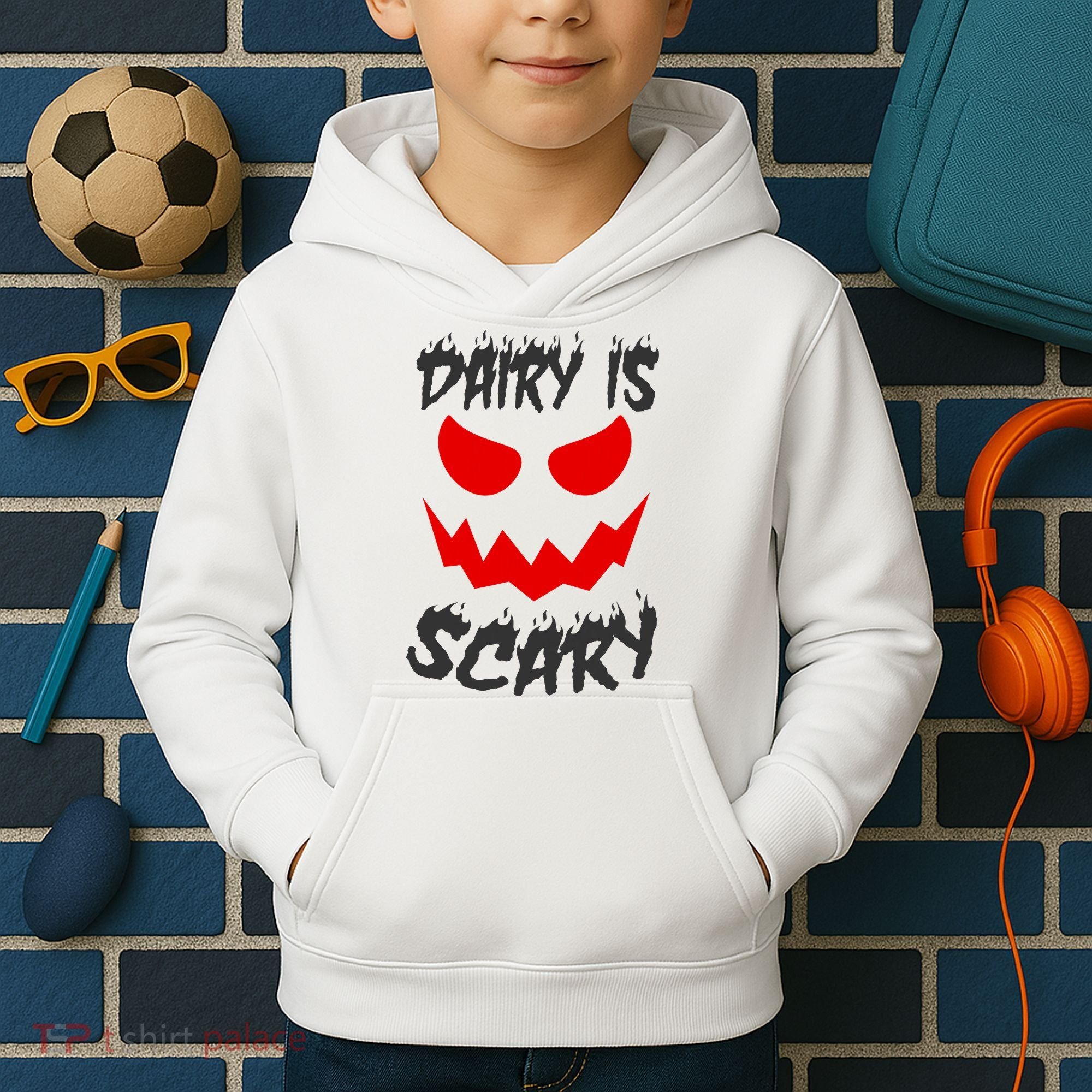 Dairy Is Scary Halloween Scary Face Horror Kids Hoodie