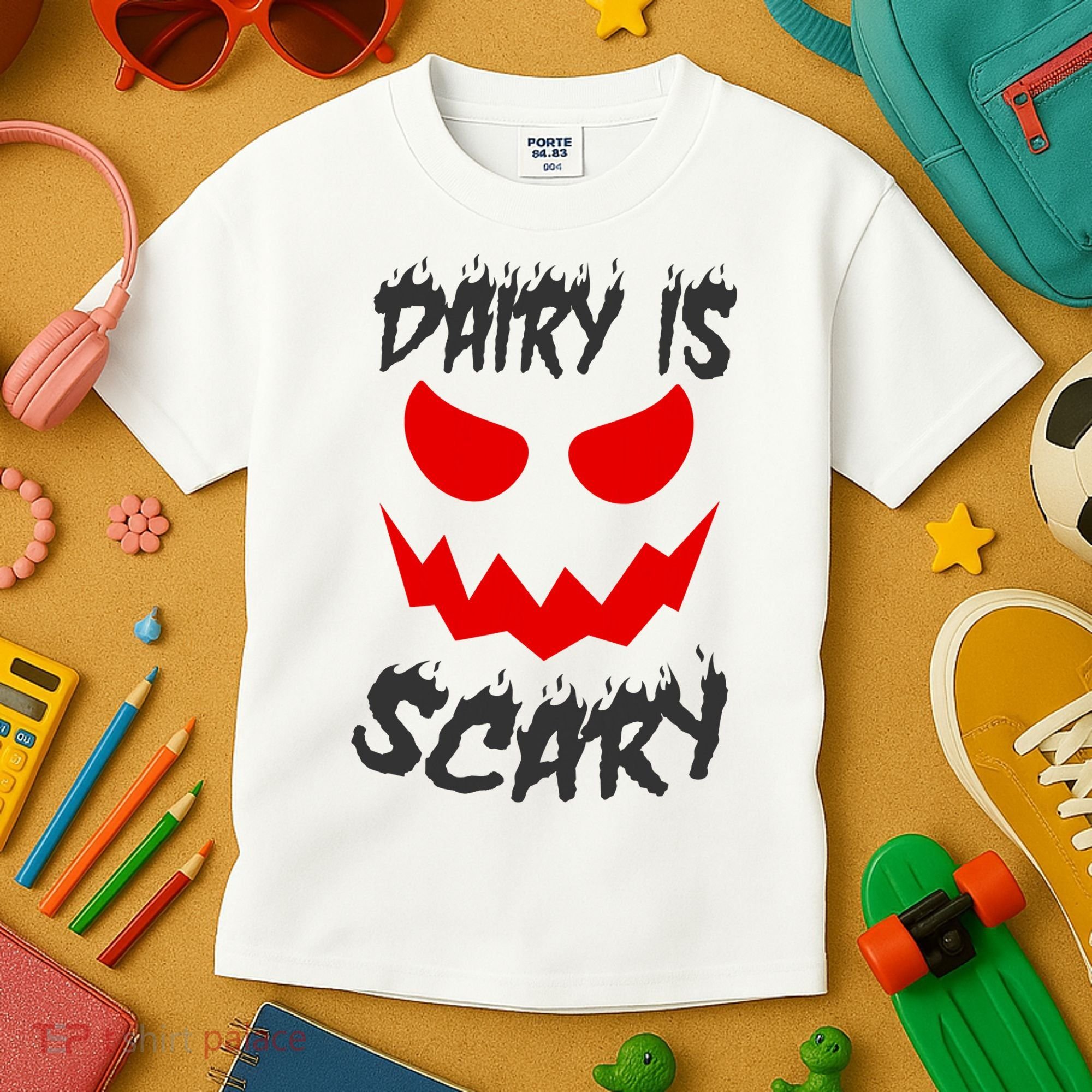 Dairy Is Scary Halloween Scary Face Horror Kids T-Shirt