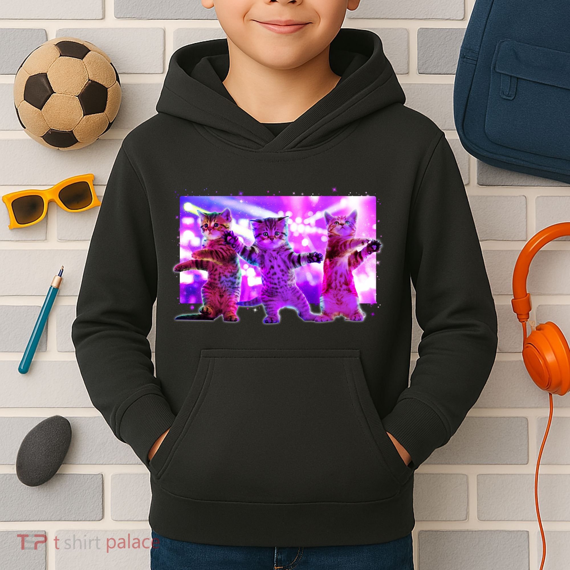 Disco Dance Party Cats Kids Hoodie