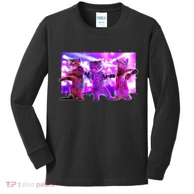 Disco Dance Party Cats Kids Long Sleeve Shirt