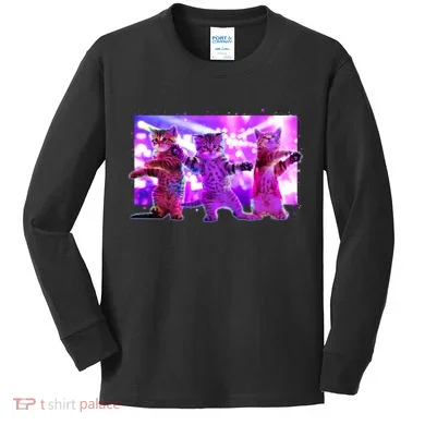 Disco Dance Party Cats Kids Long Sleeve Shirt