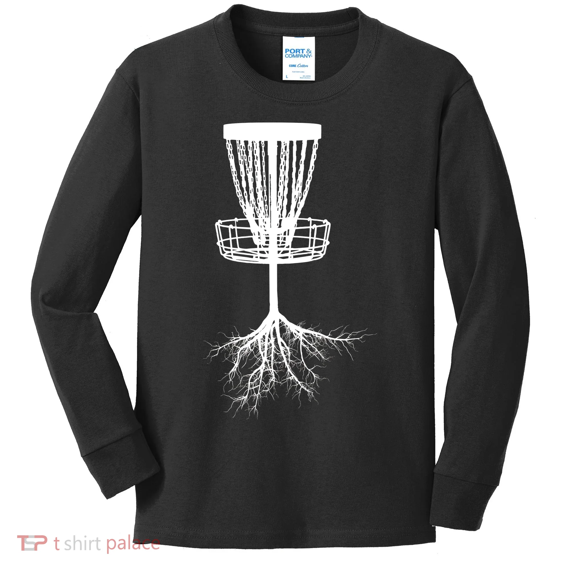 Disk Golf Tree Roots Funny Sports Kids Long Sleeve Shirt