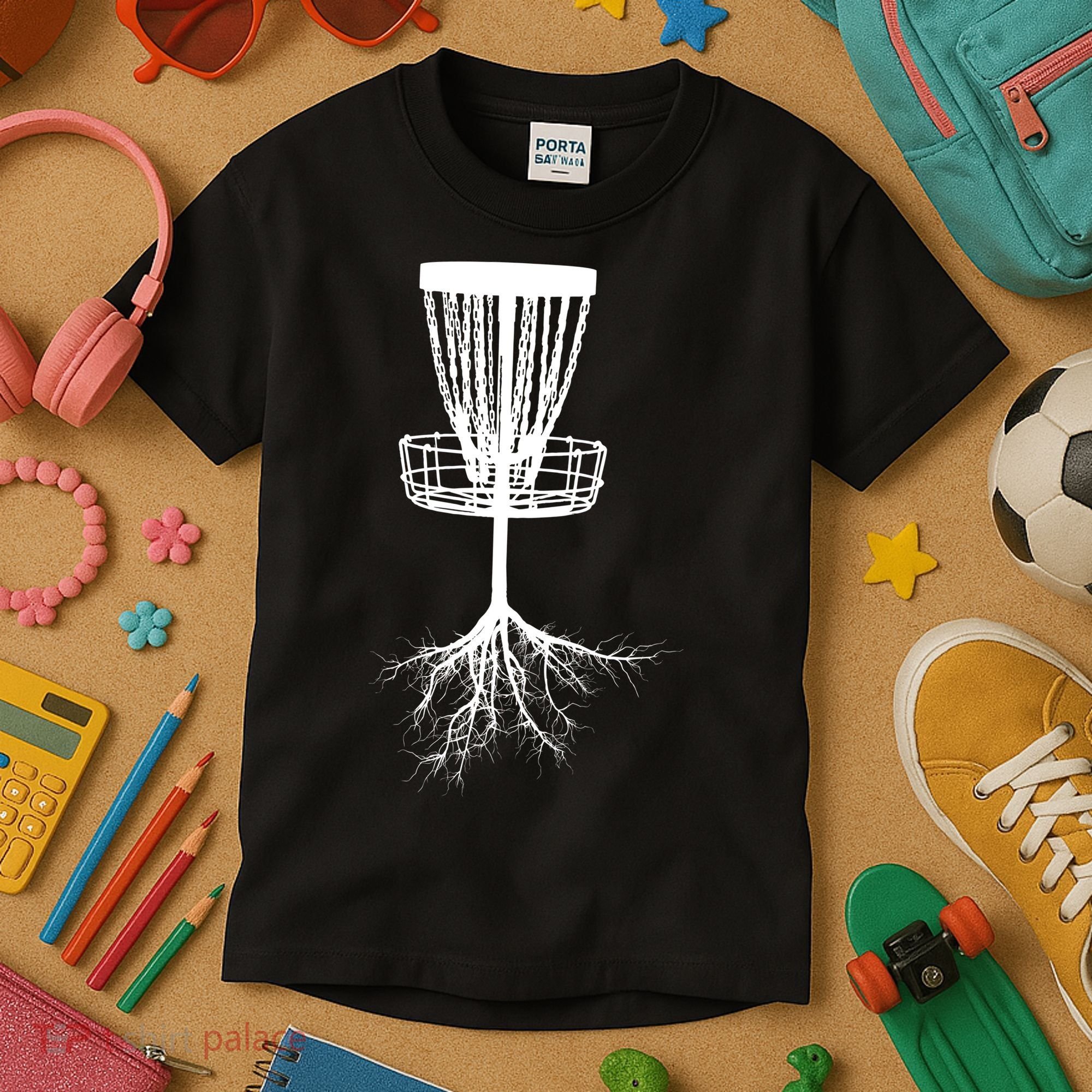 Disk Golf Tree Roots Funny Sports Kids T-Shirt