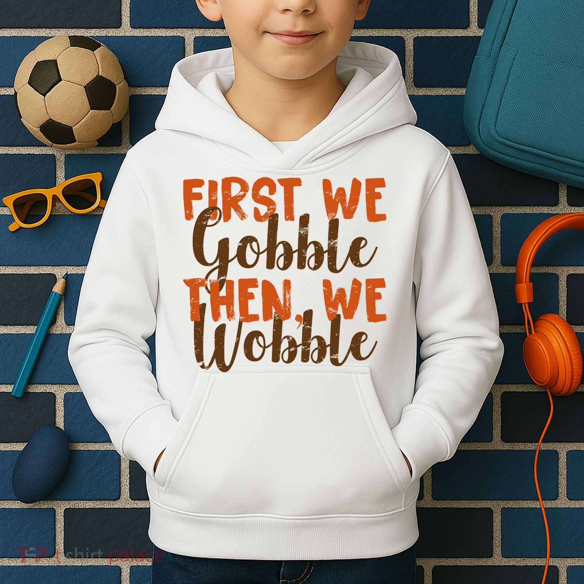 Distress Thanksgiving Wobble Kids Hoodie