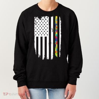 Distress Thin Puzzle Line Autism Awareness Tribute Flag Women's Sweatshirt