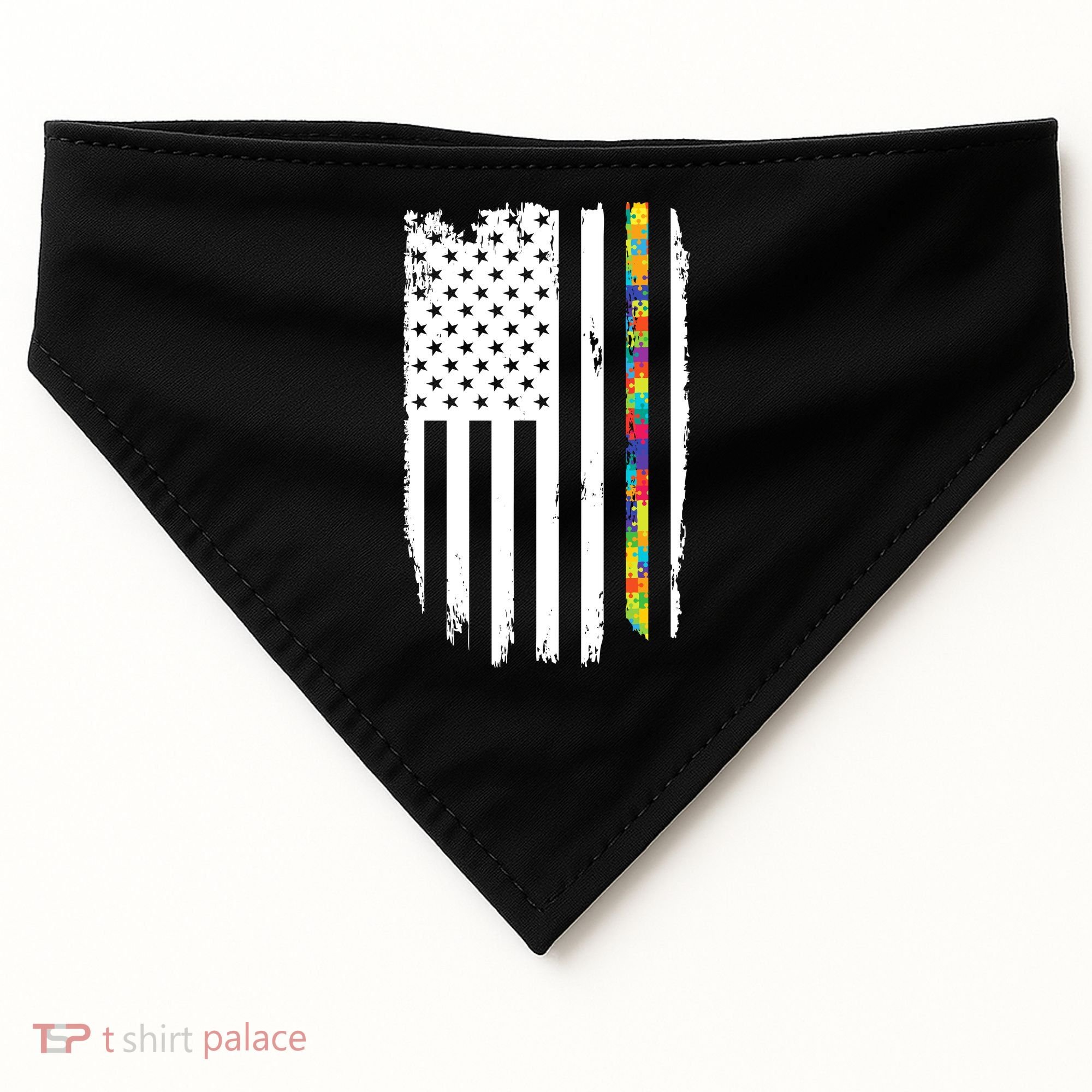 Distress Thin Puzzle Line Autism Awareness Tribute Flag USA-Made Doggie Bandana