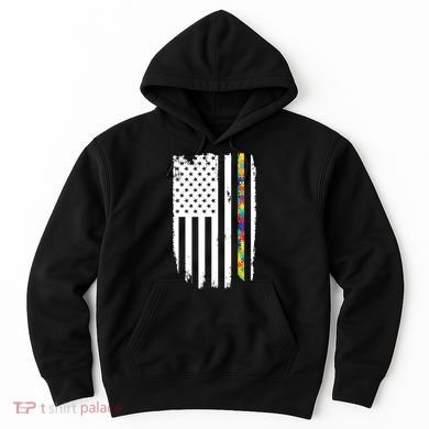 Distress Thin Puzzle Line Autism Awareness Tribute Flag Hoodie