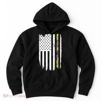 Distress Thin Puzzle Line Autism Awareness Tribute Flag Hoodie thumb 0