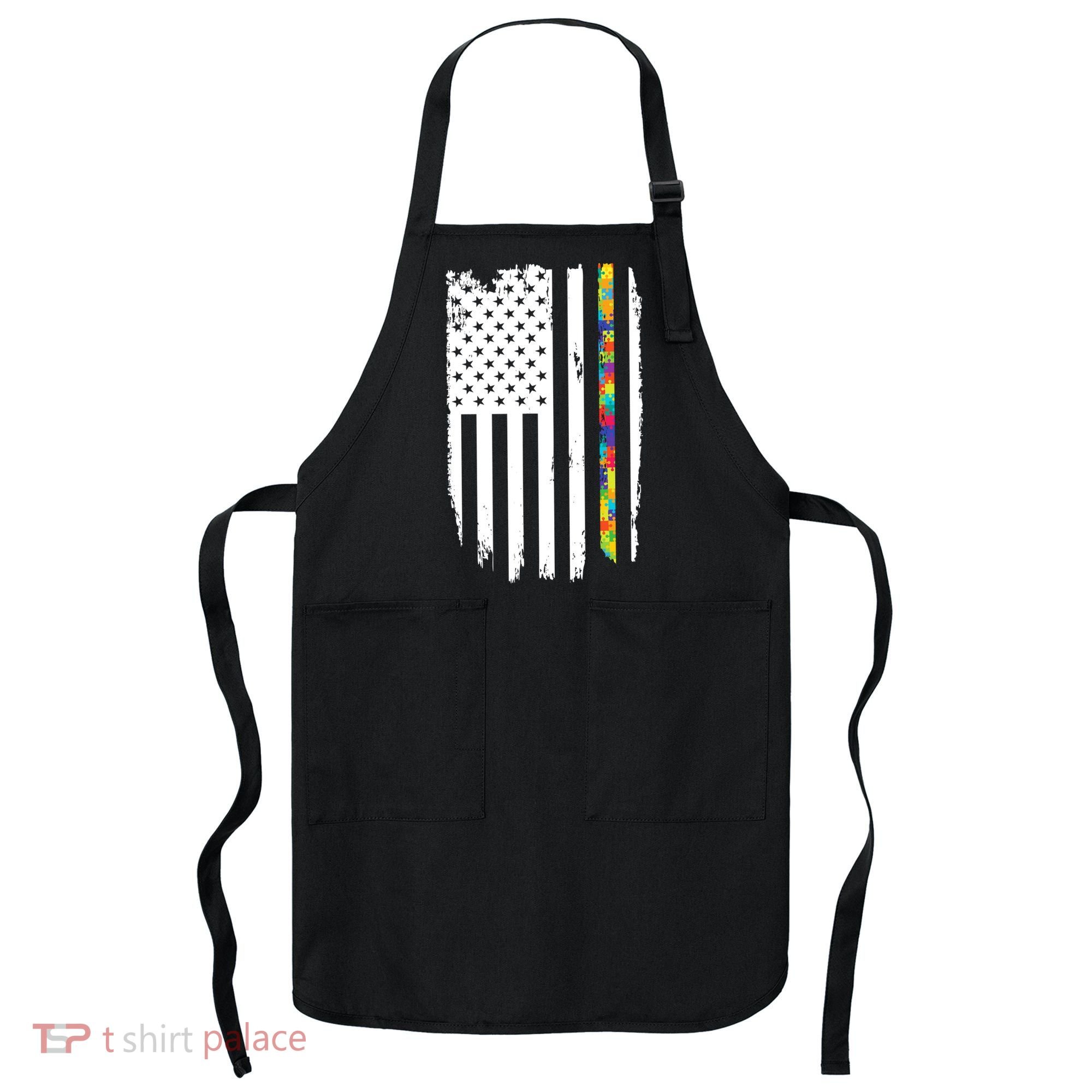 Distress Thin Puzzle Line Autism Awareness Tribute Flag Apron