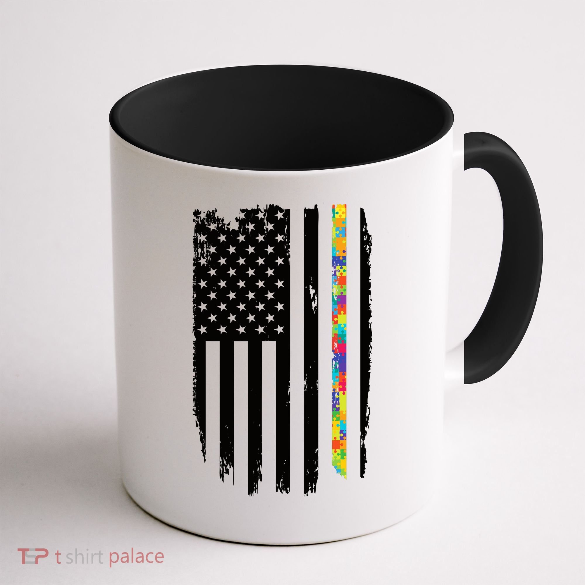 Distress Thin Puzzle Line Autism Awareness Tribute Flag Coffee Mug