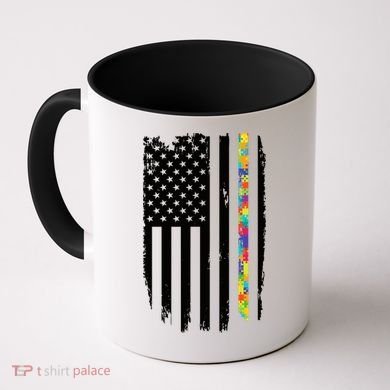Distress Thin Puzzle Line Autism Awareness Tribute Flag Coffee Mug