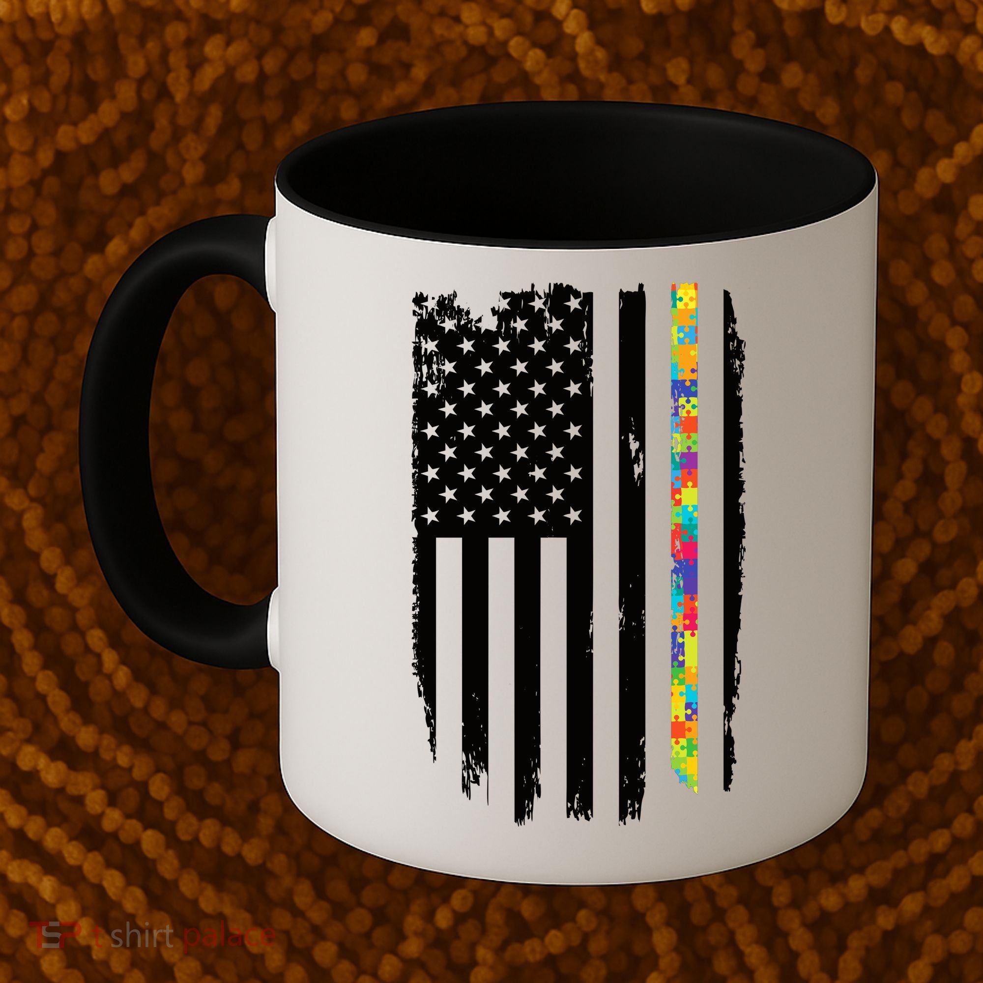 Distress Thin Puzzle Line Autism Awareness Tribute Flag Coffee Mug