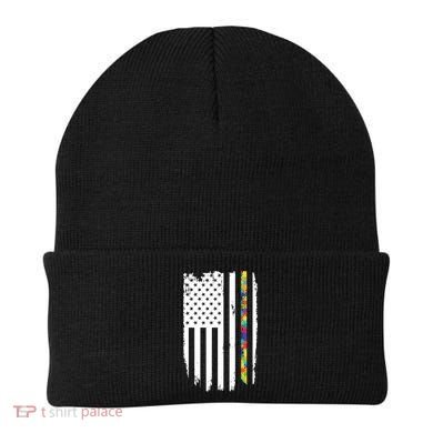 Distress Thin Puzzle Line Autism Awareness Tribute Flag Beanie