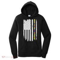 Distress Thin Puzzle Line Autism Awareness Tribute Flag Women's Hoodie thumb 0