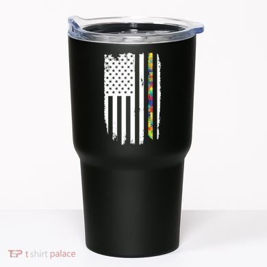 Distress Thin Puzzle Line Autism Awareness Tribute Flag Tumbler