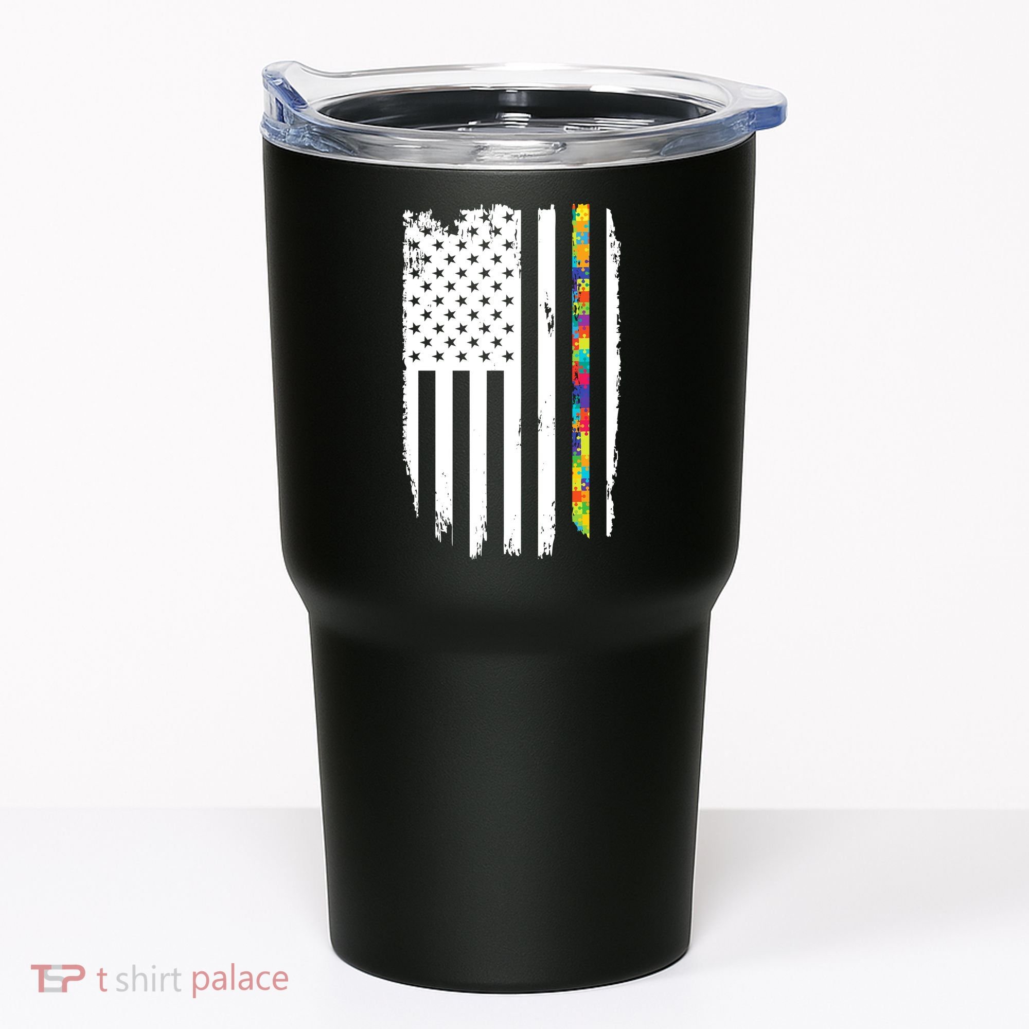 Distress Thin Puzzle Line Autism Awareness Tribute Flag Tumbler