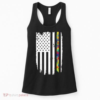 Distress Thin Puzzle Line Autism Awareness Tribute Flag Women's Tank Top