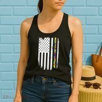 Distress Thin Puzzle Line Autism Awareness Tribute Flag Women's Tank Top thumb 2
