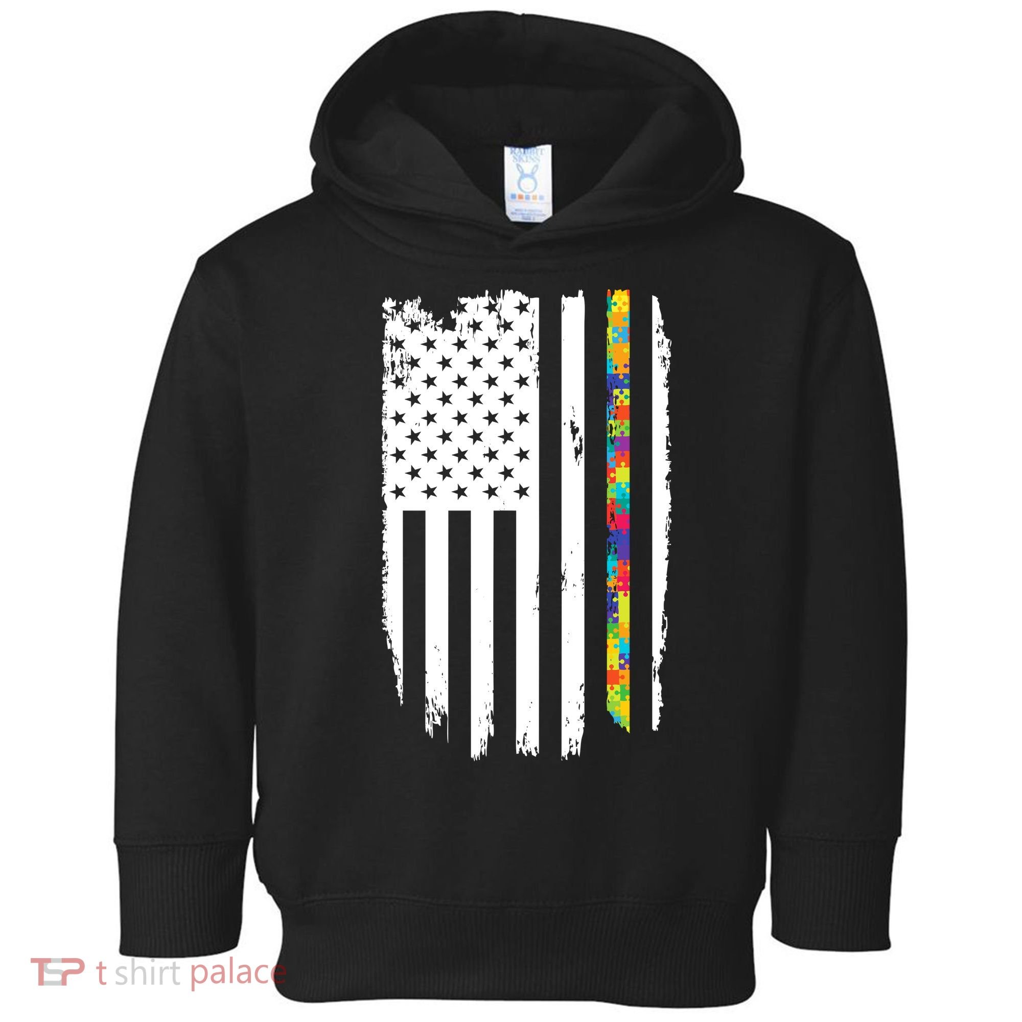 Distress Thin Puzzle Line Autism Awareness Tribute Flag Toddler Hoodie