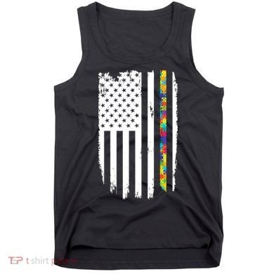 Distress Thin Puzzle Line Autism Awareness Tribute Flag Tank Top