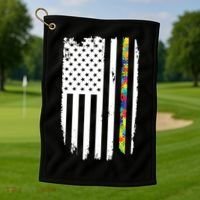 Distress Thin Puzzle Line Autism Awareness Tribute Flag Golf Towel thumb 1