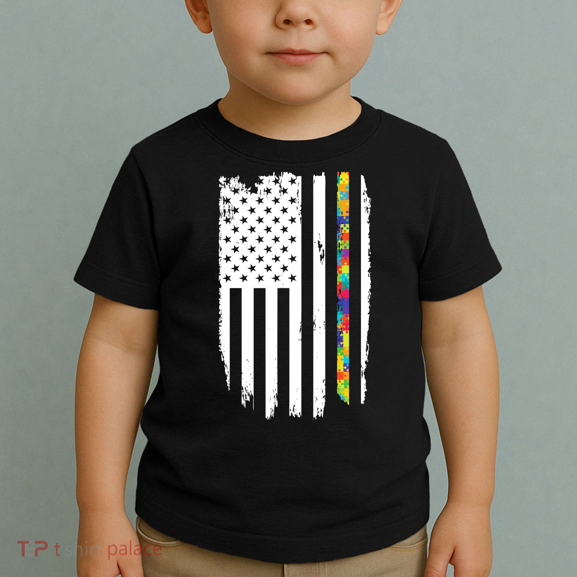 Distress Thin Puzzle Line Autism Awareness Tribute Flag Toddler T-Shirt