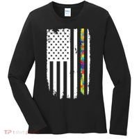 Distress Thin Puzzle Line Autism Awareness Tribute Flag Women's Long Sleeve Shirt thumb 0