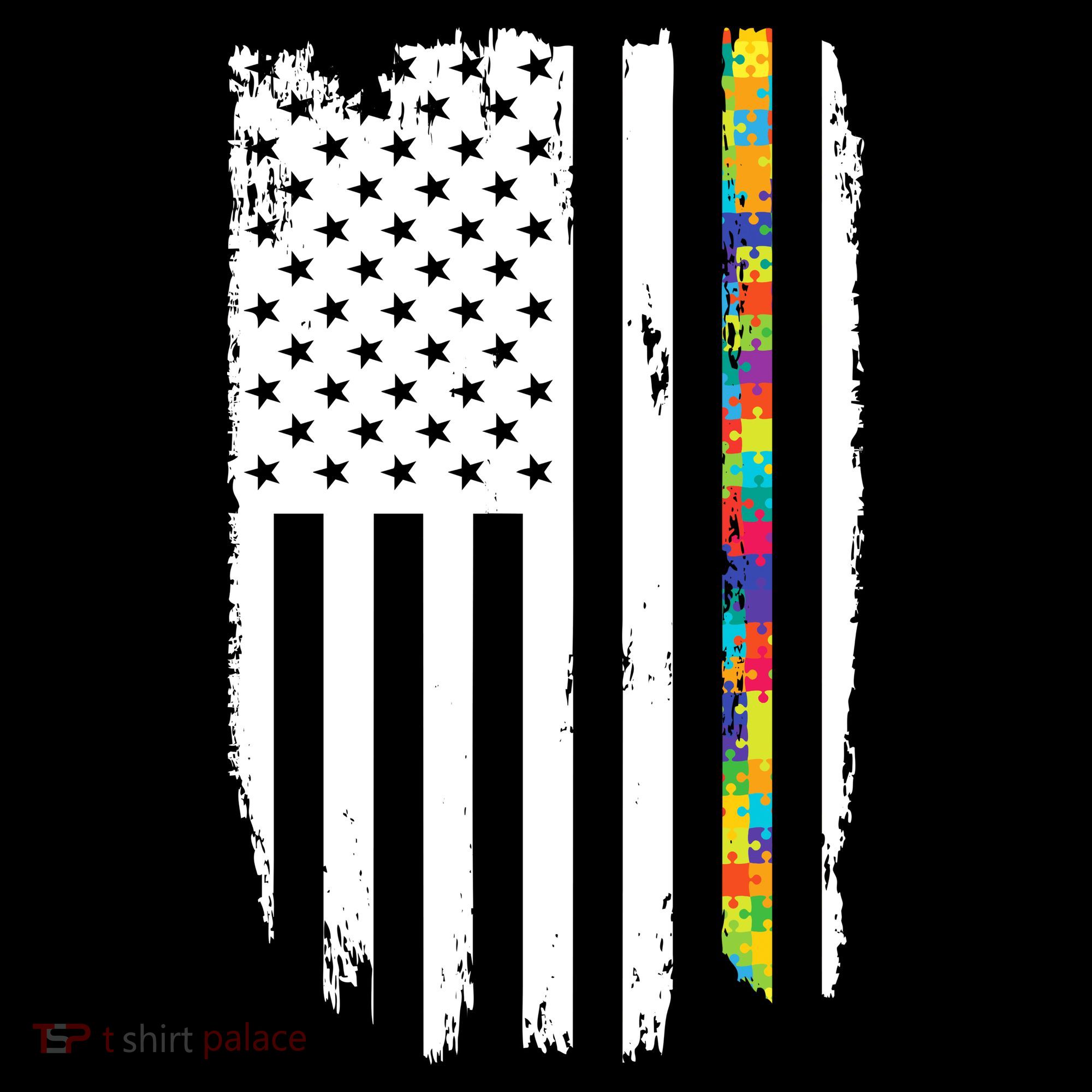 Distress Thin Puzzle Line Autism Awareness Tribute Flag Women's Long Sleeve Shirt
