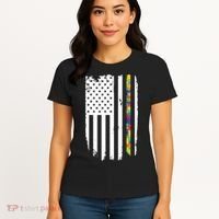 Distress Thin Puzzle Line Autism Awareness Tribute Flag Women's T-Shirt thumb 4