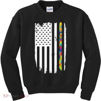 Distress Thin Puzzle Line Autism Awareness Tribute Flag Kids Sweatshirt