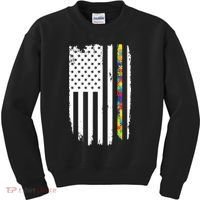 Distress Thin Puzzle Line Autism Awareness Tribute Flag Kids Sweatshirt thumb 0